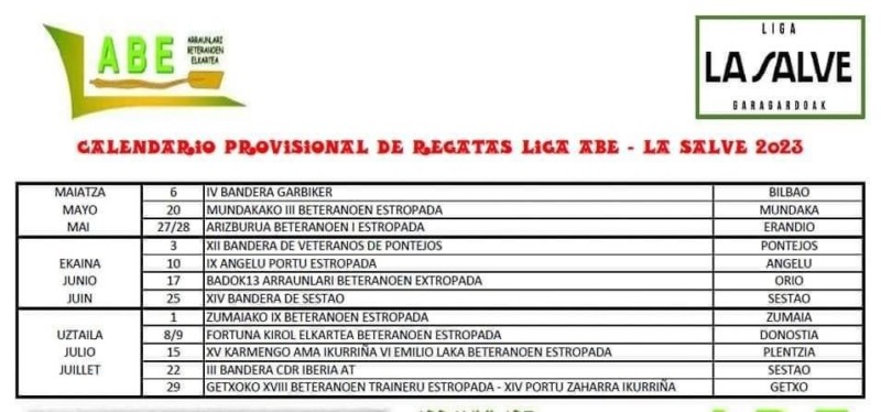 Calendario Liga LA SALVE de Remo 2023